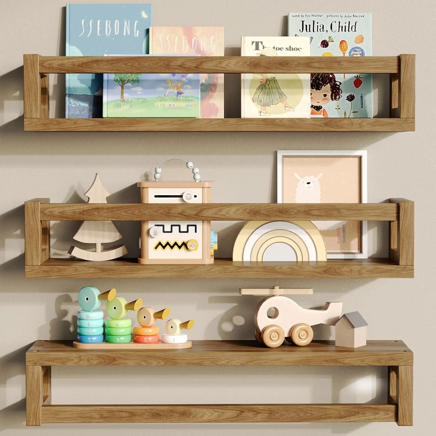 Upgraded Thick Floating Shelves, Solid Wood Bookshelf for Wall, Floating Book Shelves Use as Wall Shelves for Bedroom, Living Room, Kitchen, Books, Spice Rack & Decor – Walnut Brown