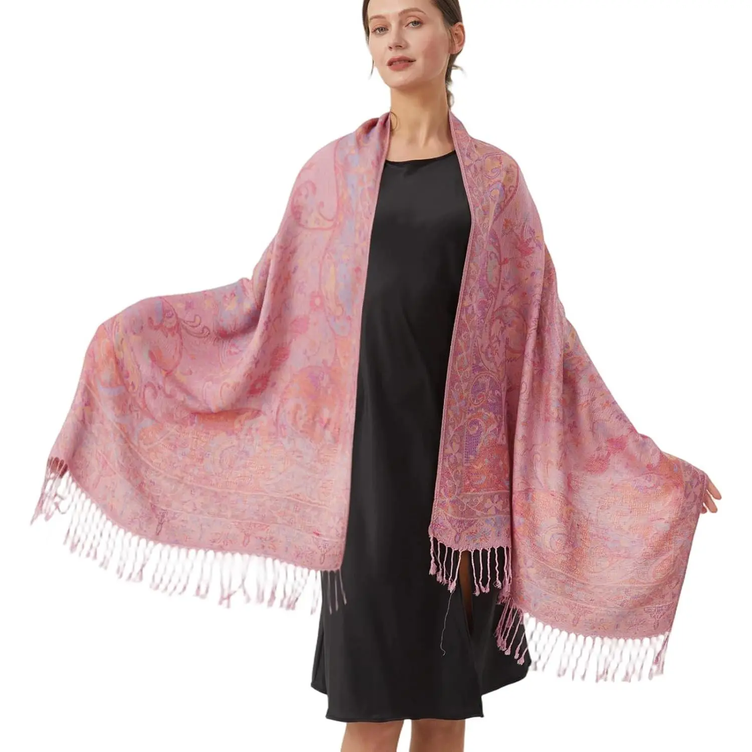 Paisley Pashmina Rave Shawl Scarf - Women's Reversible Ethnic Jacquard Pashmina Wraps for Travel