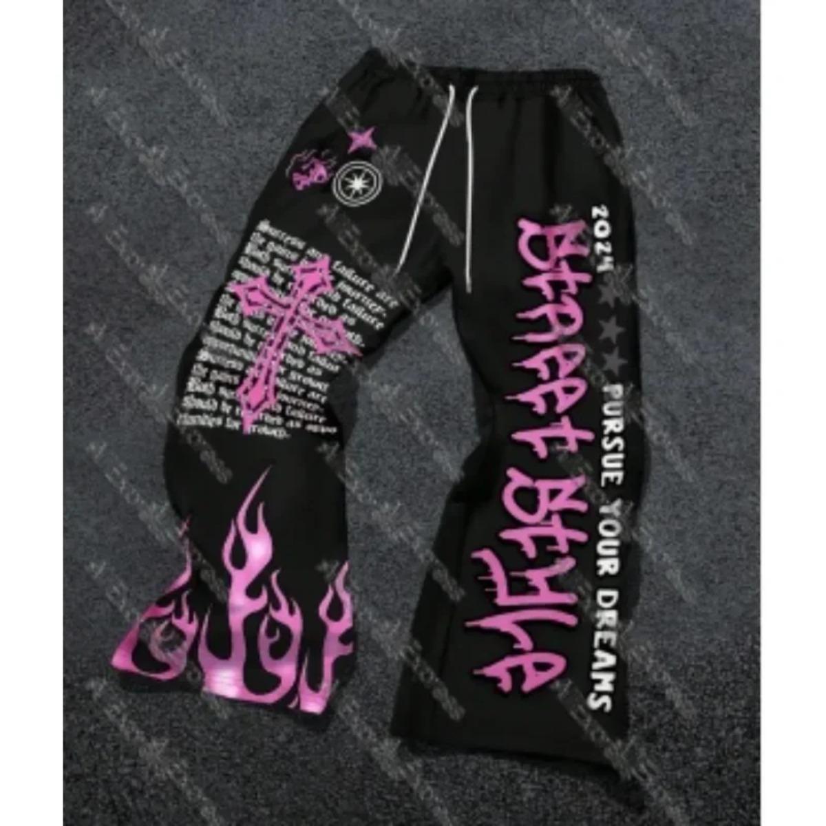 Summer High Waist Wide Leg Pants Polyester Casual Streetwear Daily Wear Party Vacation Y2K Anime Letter Print Oversized Loose Fit Harajuku Style For Women Teens Girls TikTok Fashion Trend