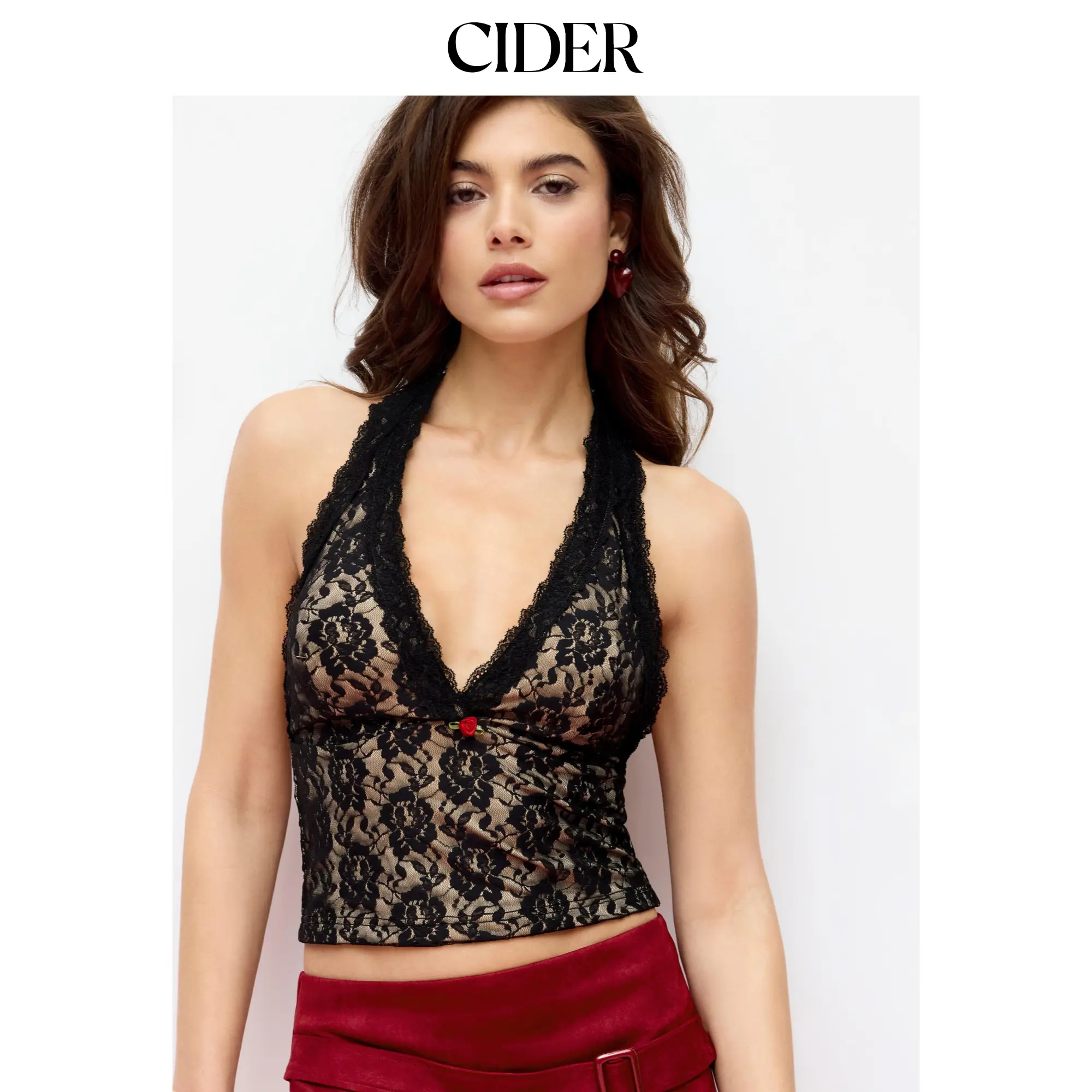 Cider Lace Halter Neck Top With Rose Detail SummerWins SummerFinds