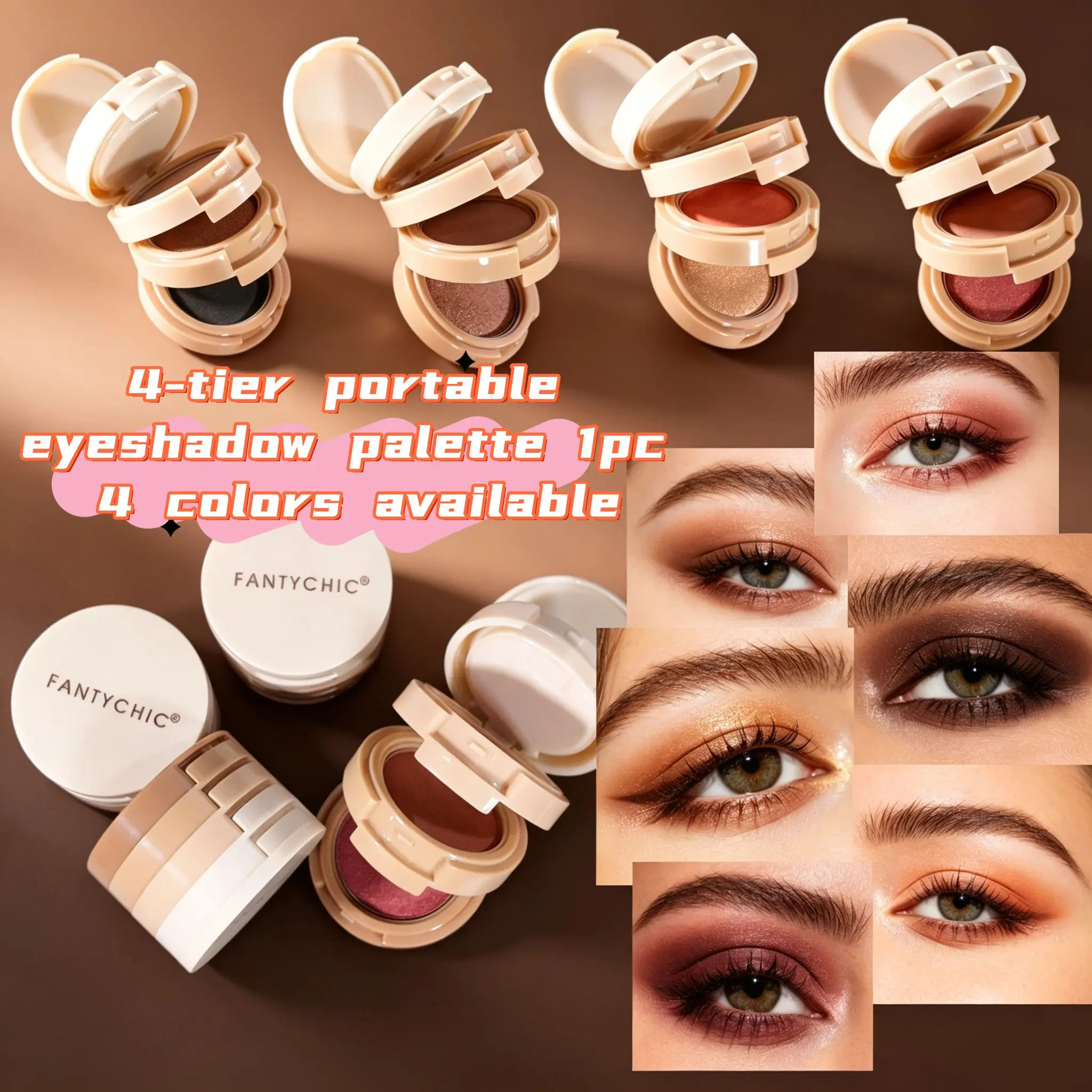 Fantychic Multi-Functional Eyeshadow Palette, Highlighting and Contouring, Eyeshadow Quad, Four Colors, Matte and Shimmer, Portable Makeup