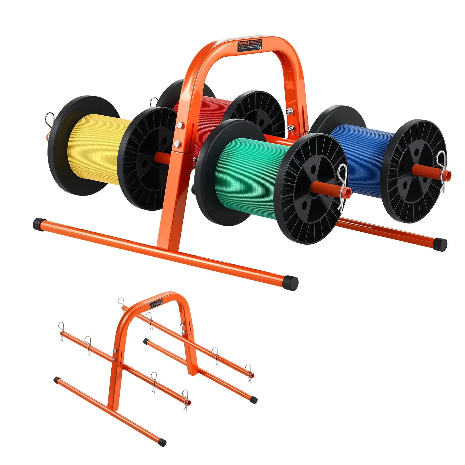 【Summerfinds】VEVOR Heavy-Duty Steel Wire Spool Rack Organiser, 100 lbs Capacity Compact Frame Wire Dispenser (8 Spools Max 9.45 in Dia), 4.85 lbs Stable, Anti-Slip Base, Quick Setup Easy Lift for Mechanics, Florists' Cable Job Tools (23.03x14.96x12.4 in),