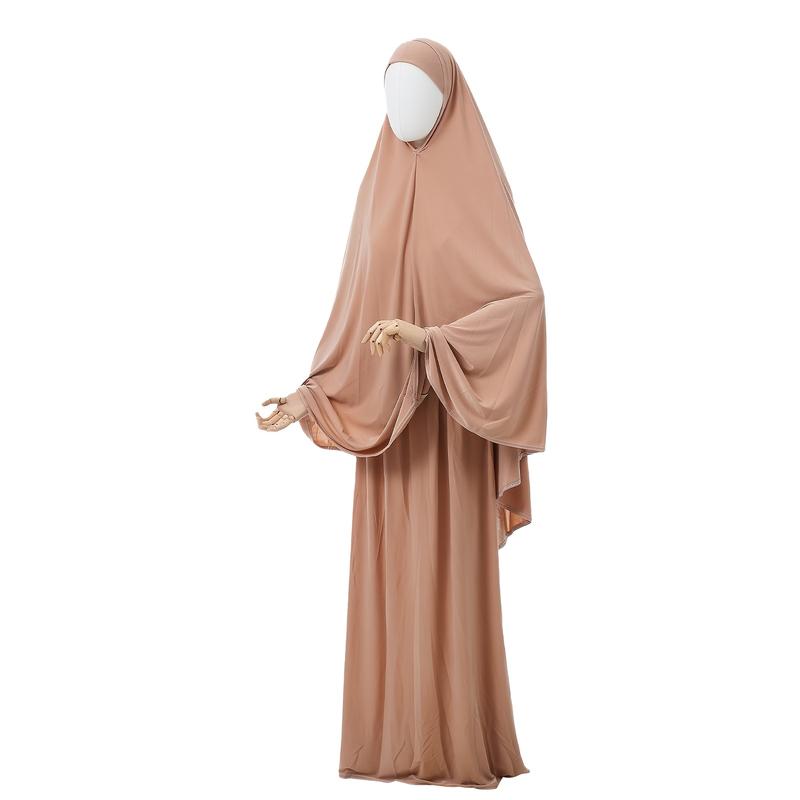 Jersey Prayer Set Stretchy EID Ramadan Islam Muslim Women Satin Rope Instant Hijab Khimar Skirt 2 Piece Jilbab