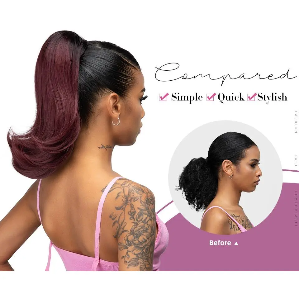 Drawstring Ponytail Hair Extension – Short Slightly Curly Heat-Resistant Synthetic Fiber with Mesh Cap