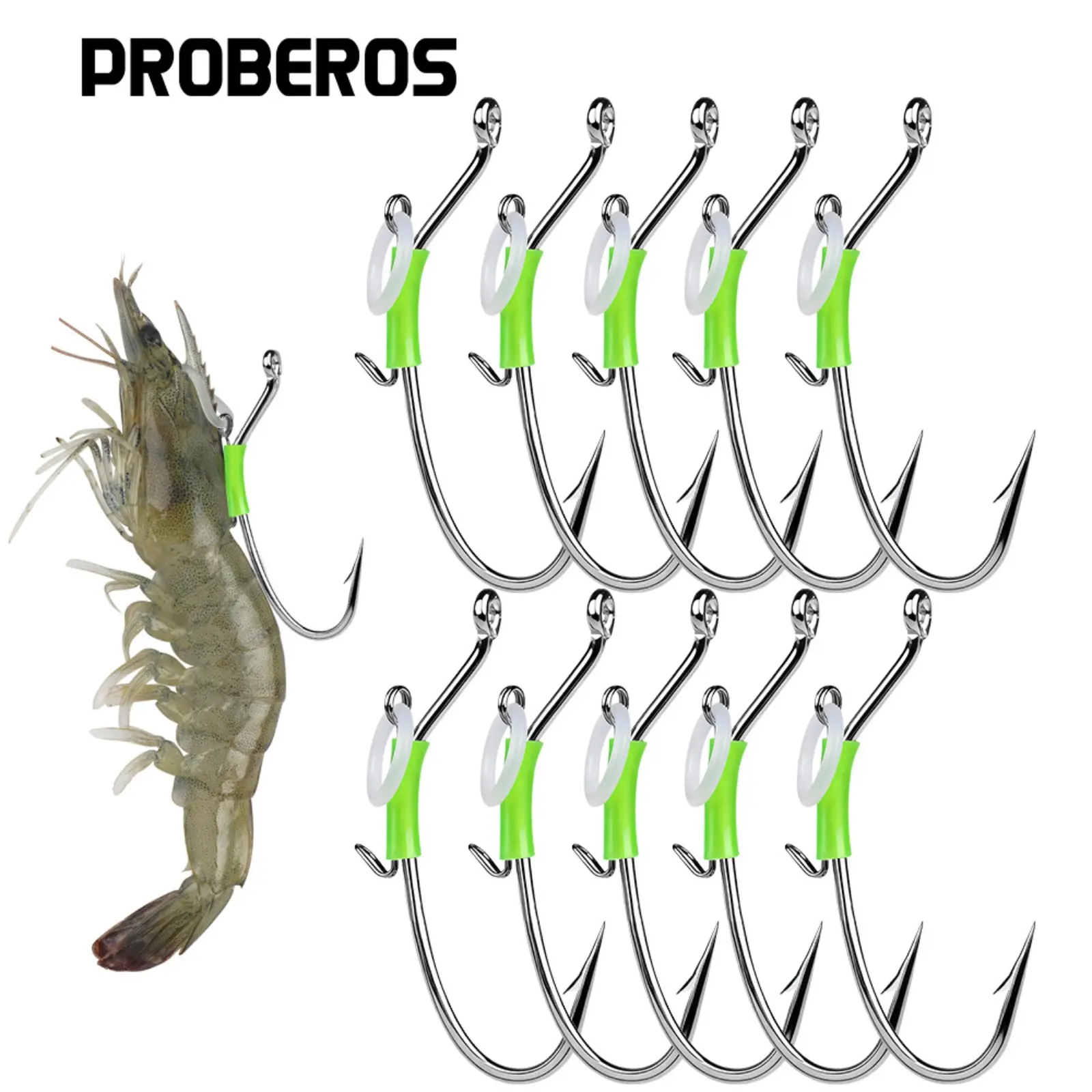 20Pcs/ 10Pcs Glow-In-Dark Shrimp Back Hook, Spring Loaded Live Bait Hook, Saltwater Floating Shrimp Rig, Fluorescent Luminous Hooks for Bass, Offshore Boat Fishing & Pier Fishing Tackle 10 PCS