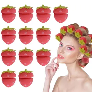 12 Pcs Heatless Hair Curlers Soft Foam Strawberry Hair Rollers for Overnight Curls, No Heat No Damage Sleeping Curling Tools, Easy DIY Volume Waves Styling for Long Medium Hair, Comfortable Hair Curler Set for Women Home Travel Use
