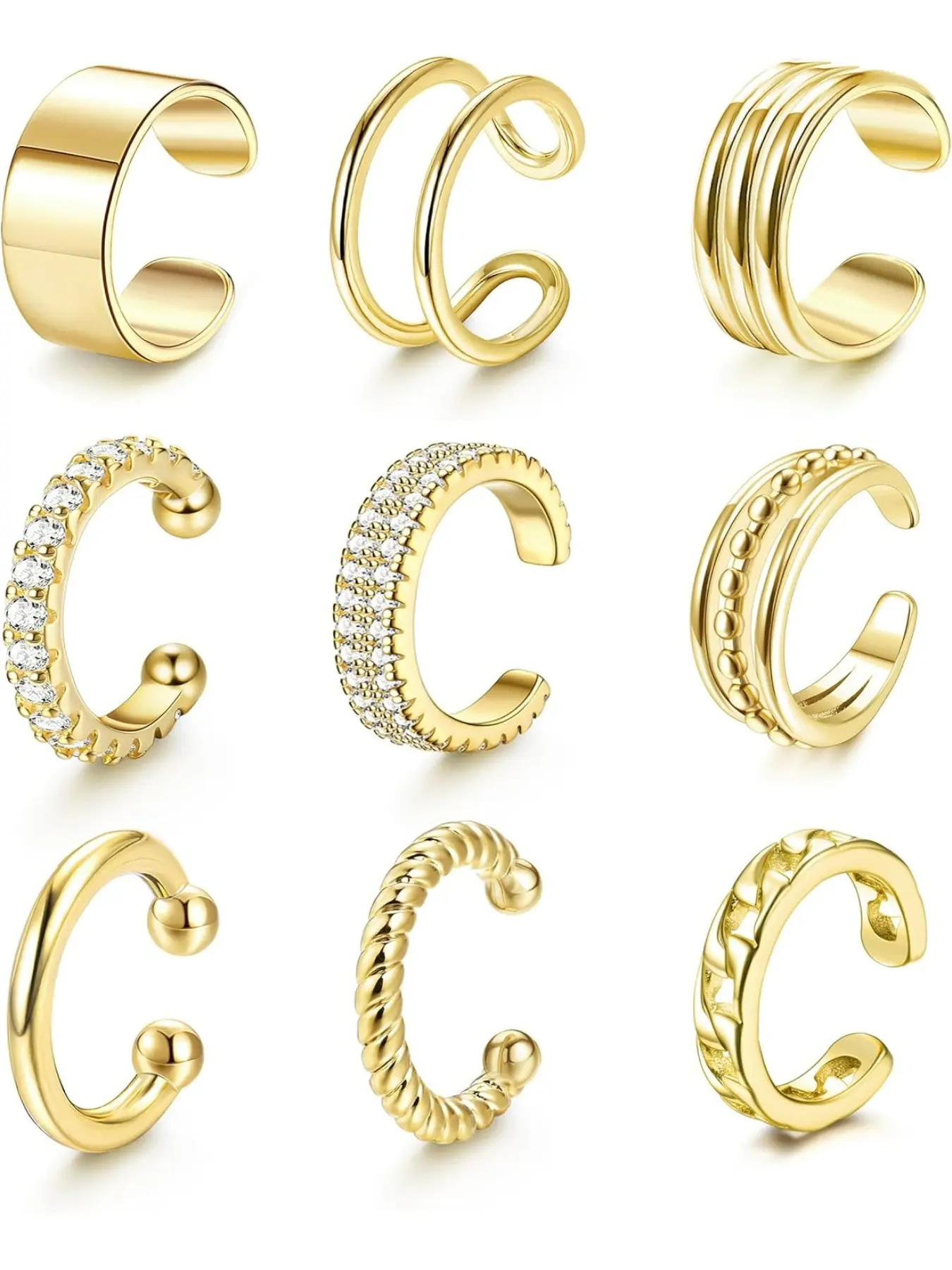Women Non Piercing Gold Plated Ear Cuffs Ear Cuff for Non Pierced Ears Clip on Cartilage Earring Lightweight