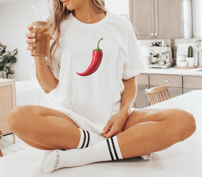 Spicy Red Chili Pepper T-Shirt, Fun & Bold Graphic Tee, Unisex Comfortable All-Season Wear, Stylish Outfit for Food Lovers