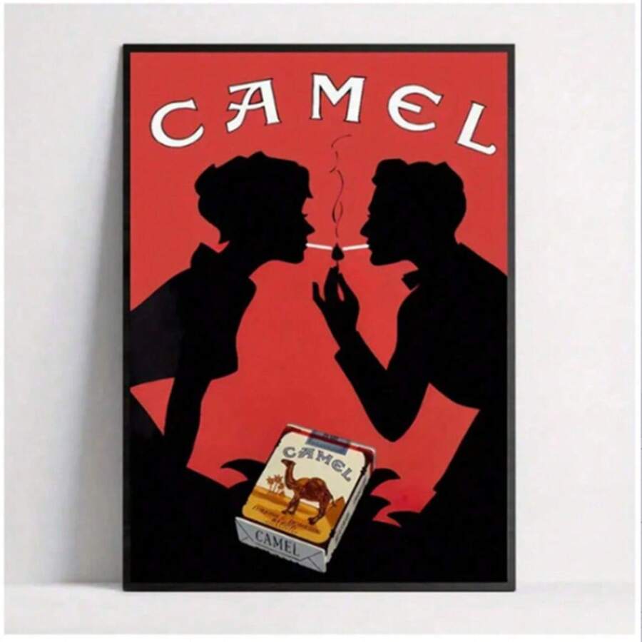1pc Canvas Poster - Camel Cigarettes Art Illustration, Vintage/Modern Style, Cartoon Pattern, Ink On Canvas, Frameless Wall Hanging Decor For Living Room/Bedroom/Home Office/Kitchen/Bathroom, Indoor Use, Seasonal (Winter/Spring)