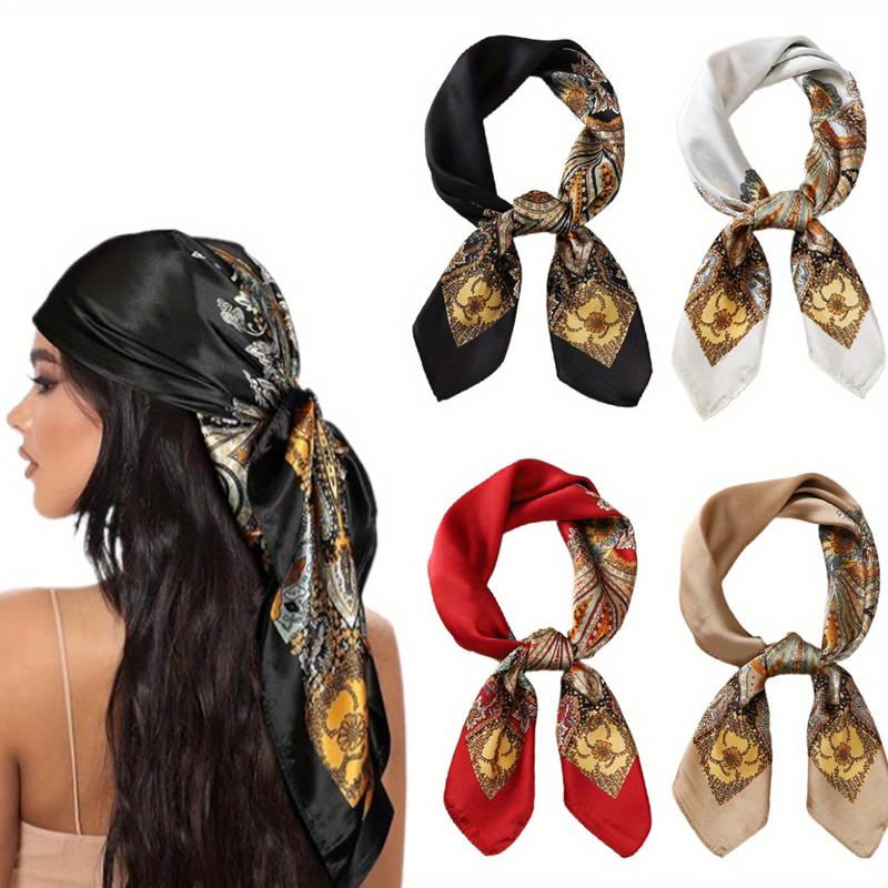 4 Pcs 27 Inch Silk Scarf for Women Hair Satin Scarf Square Silk Bandanas Large Head Scarves for Sleeping 4 Pcs 27 Inch Silk Scarf for Women Hair Satin Scarf Square Silk Bandanas Large Head Scarves for Sleeping