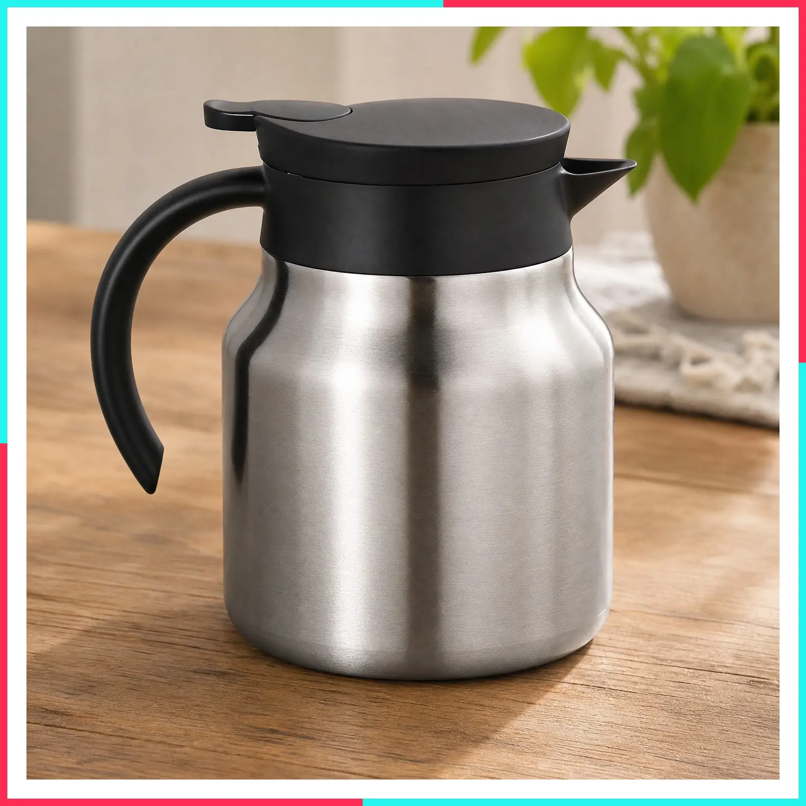 27 oz Insulated Thermal Coffee Carafe, Keeps Hot for 12 Hours, One-Hand Pour, Leakproof Lid, Anti-Slip Base, Silver