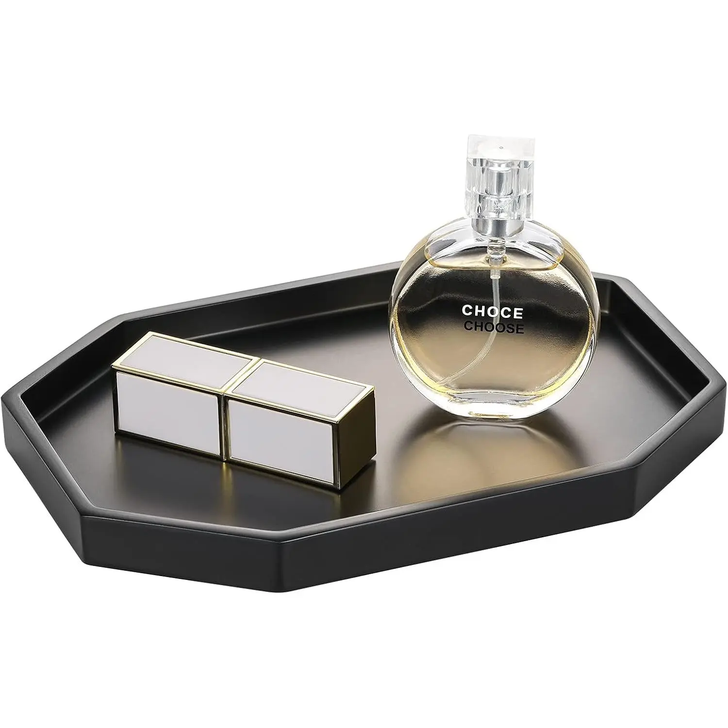 Tray, Black Marble Trays  Bathroom  Ring Dish | Small Octagon Perfume Tray for Dresser Countertop  Decor, Candle Decorative Tray, Toilet  Kitchen Sink, Matte Black