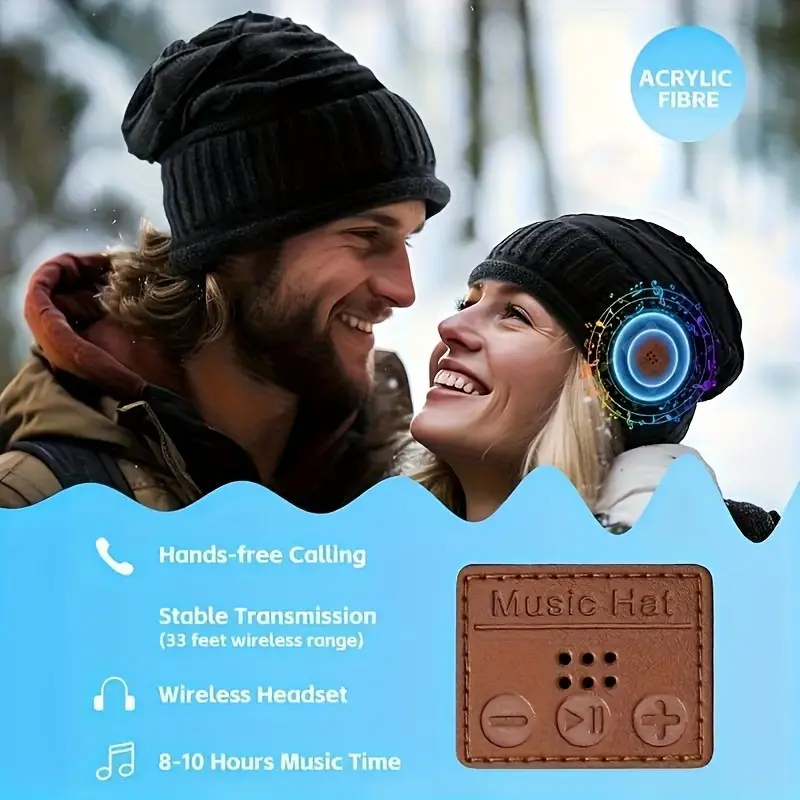 Wireless Bluetooth-compatible Knit Hat, Windproof Warm Earphone Cap, Hands-Free Call Music Play, Smart Winter Outdoor Hat