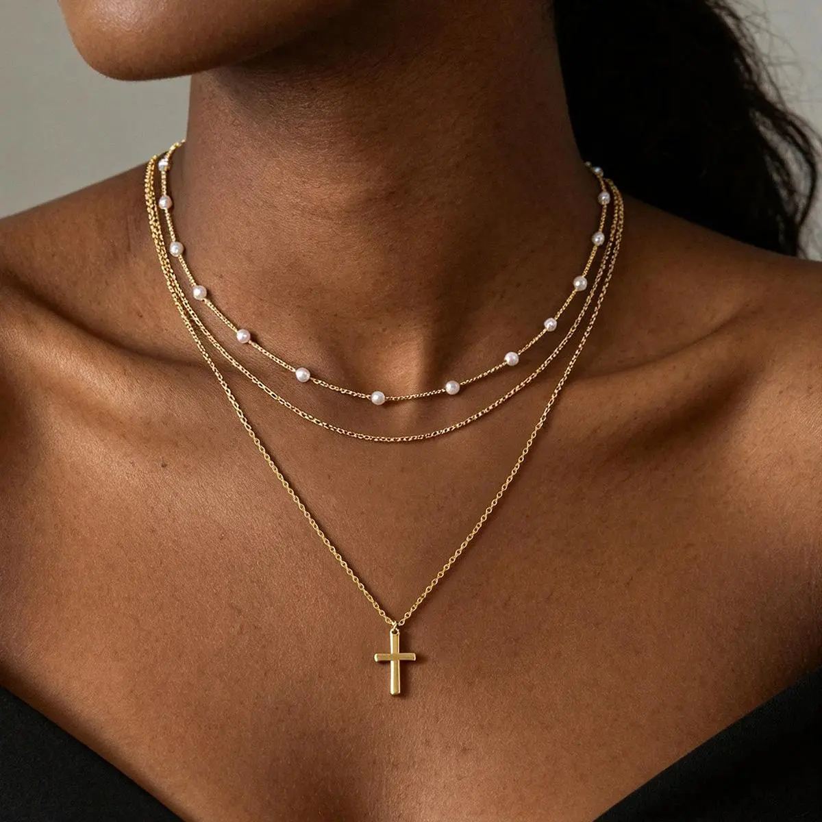 Layered Cross Pendant Necklace for Women, 14K Gold Plated Tarnish Resistant Waterproof Christian Religious Faith Jewelry, Ideal Baptism & Holiday Gift for Her
