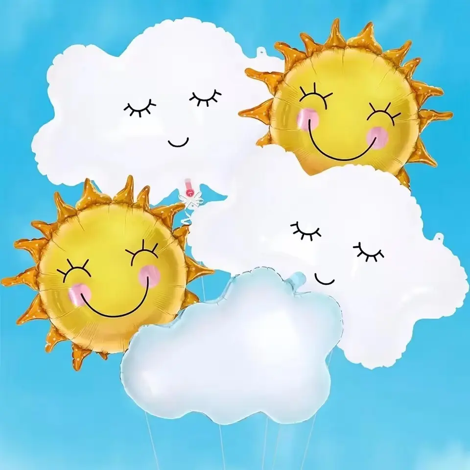 7pcs/set Sun and Cloud Balloons Weather Theme Aluminum Foil Balloon Set, Bohemian Sunshine Birthday Party Decor, Summer Supplies