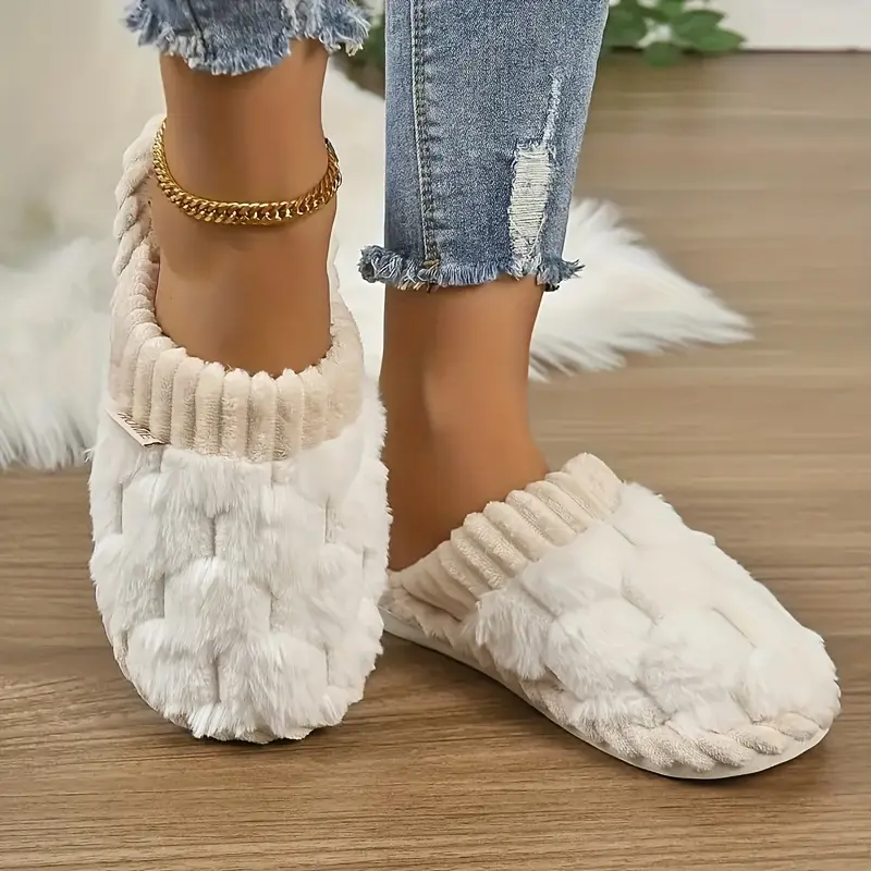 Women's Simple and Stylish Indoor Home Comfortable Non-Slip Warm Soft-Soled Quiet Fuzzy Slippers, Women Shoes