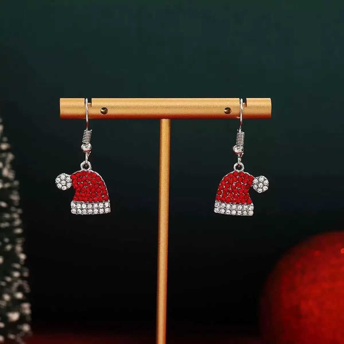 Cute Christmas Hat Earrings, Deer Christmas Hat Zircon Studs, Women's Festive Jewelry, Perfect for Holiday Parties