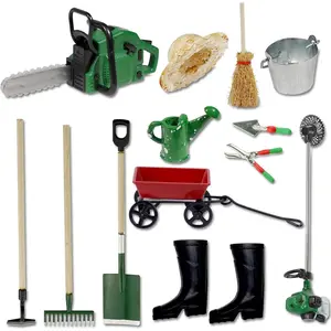 1:12 Miniature Gardening Tools Fairy Garden Farming Tools Mini Shovels Electric Saw Rake Pitchfork Model Mini Spring Garden Set for Mini House Decoration Accessories