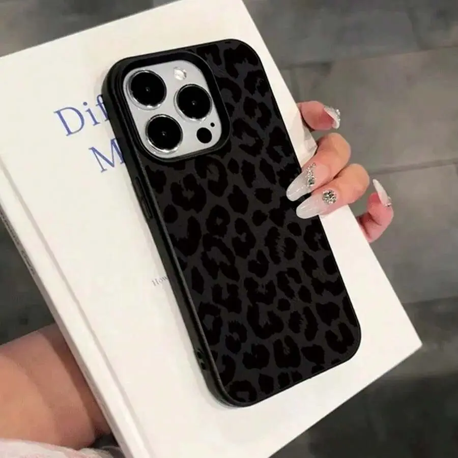 Black TPU Leopard Print Shockproof Fashion Phone Case Cheetah, Leopard Print Cheetah, Leopard Print Stylish Black Leopard Print Phone Case Compatible With Iphone 17 16 15 14 13 12 11 Pro Max XS XR X, Full-Coverage TPU Shockproof Protective Cover Spring
