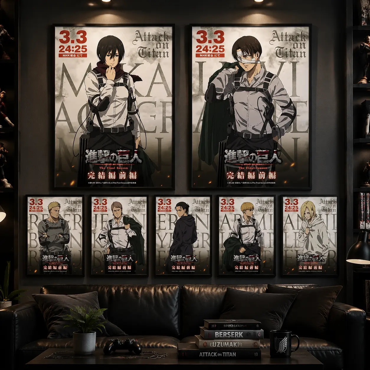 Attack on Titan Final Season Anime Canvas Poster, Dark Japanese Manga Wall Art Print, Scout Titan Battle Room Decor for Bedroom Dorm Gaming Room, Anime Fan Boyfriend Halloween Holiday Gift
