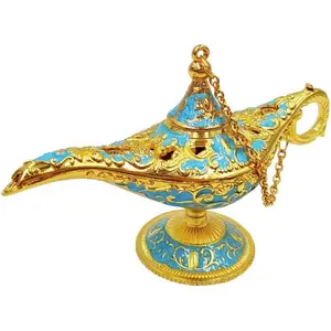 Tiny Aladdin Genie Lamp Vintage Legend Aladdin Magic Lamp Wishing Light Arabian Costume Props Party Wedding Table Decoration Birthday Gift,Small Lake Blue
