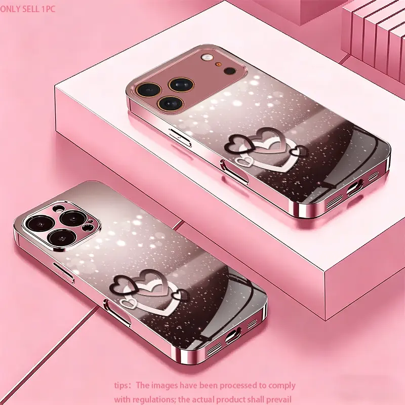 Pink-black gradient hollowed-out heart phone case suitable for iPhone 6/6S/7/8/SE (2020)/SE (2022)/6 Plus/6S Plus/7 Plus/8 Plus Full coverage, stylish and luxurious, high-value protective case, Acrylic Protective Casing