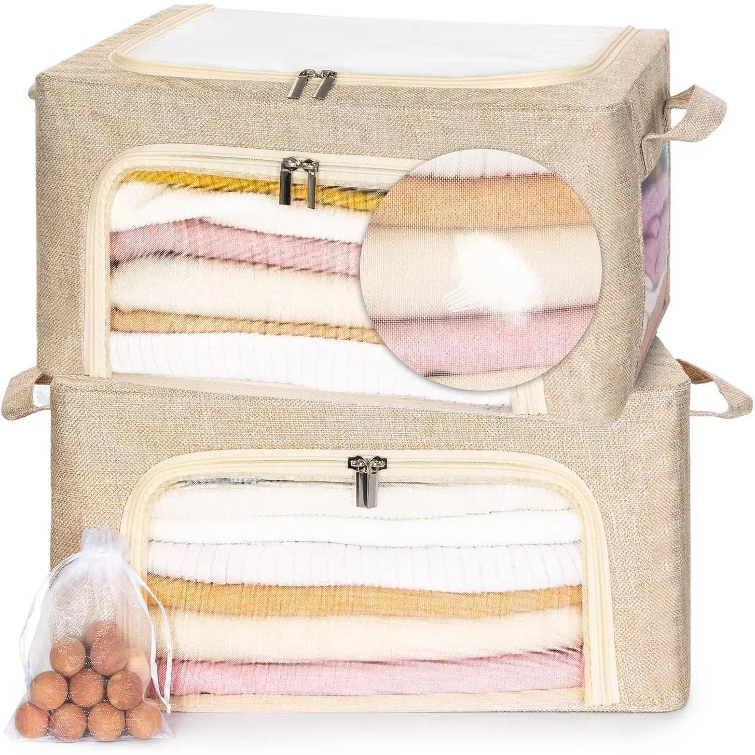 22L Cashmere Sweater Storage Bag with Natural Cedar Wood Balls, Mesh-Breathable Steel-Frame Protection Pouch, Stackable Closet Shelf Organizer for Merino Wool Knitwear