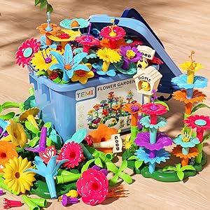 224 PCS Flower Garden Building Toys for Girls Toys, Educational STEM Toy and Preschool Garden Play Set for Toddlers 3 4 5 6 7 8 Year Old Kids Boys Girls, Flower Stacking Toys for Kids Age 3-6