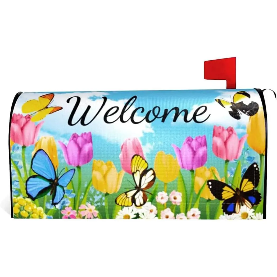 Butterfly Mailbox Cover, Standard Size 21 x 18 Inch  Mailbox Covers, Colorful Flower Mailbox Decorations,  Letter Box Wrap for Outdoor Garden. (21 x18)