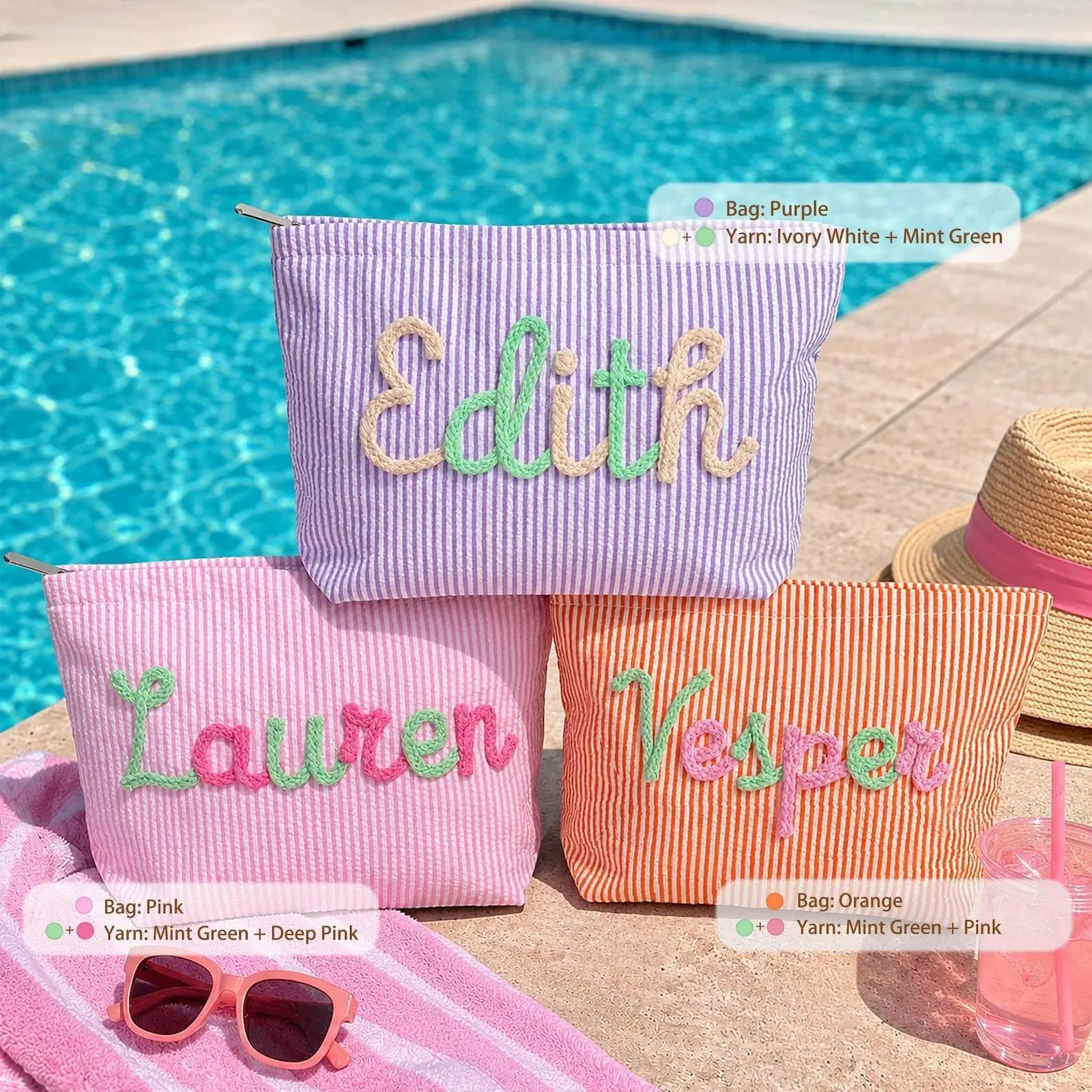 AS1023 Personalized Customized Name Cosmetic Bag A Variety of Decorative Color Lines Name Cosmetic Storage Bag Exclusive Gift