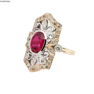 Edwardian Filigree Cocktail Ring with Hexagonal Red Gem, Women's Statement Jewelry for Formal Occasions & Anniversaries, Mdf+Steel