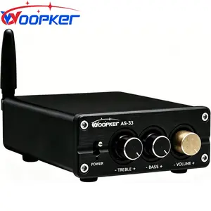 Woopker AS-33 Bluetooth Stereo Amplifier, 2 Channel Home Audio Component Amplifier, Mini Class D Audio Receiver, Max 600W Power Amp for Passive Speakers, Indoor, Outdoor, Garage, Ceiling, Bookshelf Speaker Use