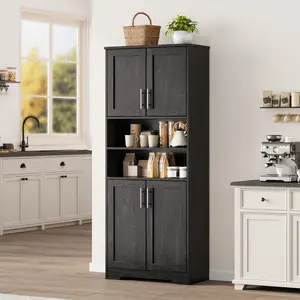 67" H Tall Storage Cabinet – Freestanding Bathroom Cabinet with 4 Doors and Adjustable Shelves – Modern Cupboard for Kitchen, Pantry, Living Room, Bathroom, Entryway, Laundry Room
