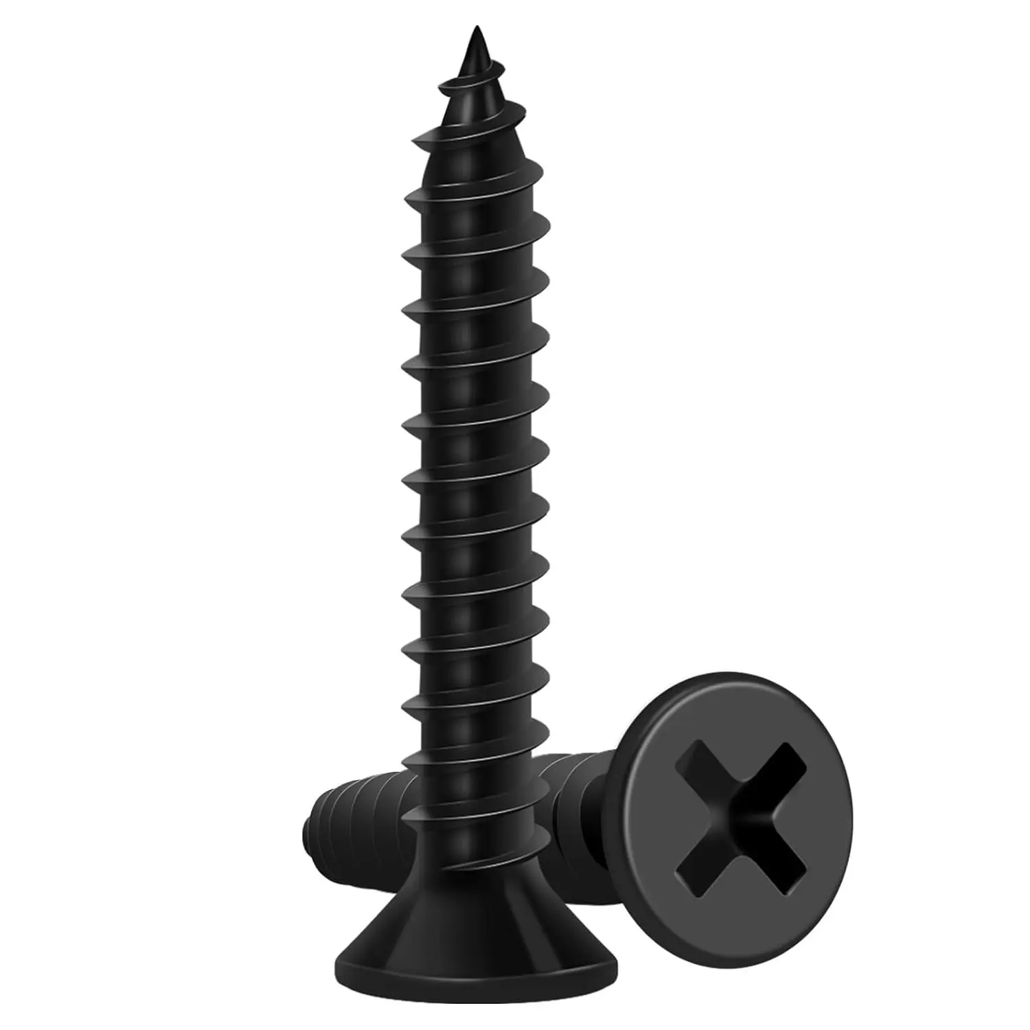 FIXLINK Premium #8 x 1 Inch Black Flat Head Phillips Wood Screws, 130 PCS Self Tapping Electrophoresis Screws for Indoor Furniture Woodworking