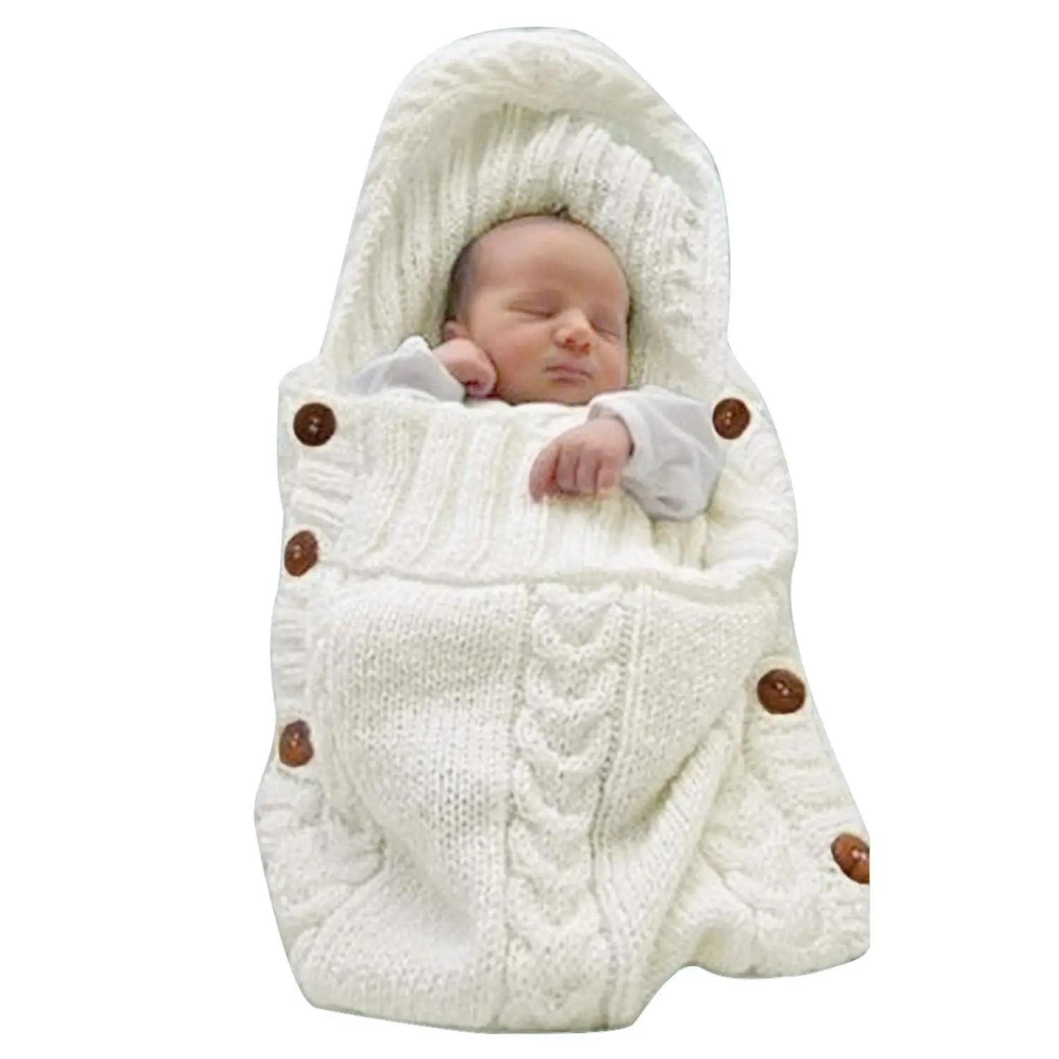 Newborn Baby Wrap Swaddle Blanket Knit Sleeping Bag Receiving Blankets Stroller Wrap  Baby Beige 0-6 Month