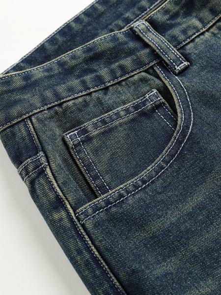 Men's Vintage Washed Denim Jeans, Simple Basic Casual Loose-Fit Style, American Trend Streetwear, Cotton Fabric, All Seasons Wear