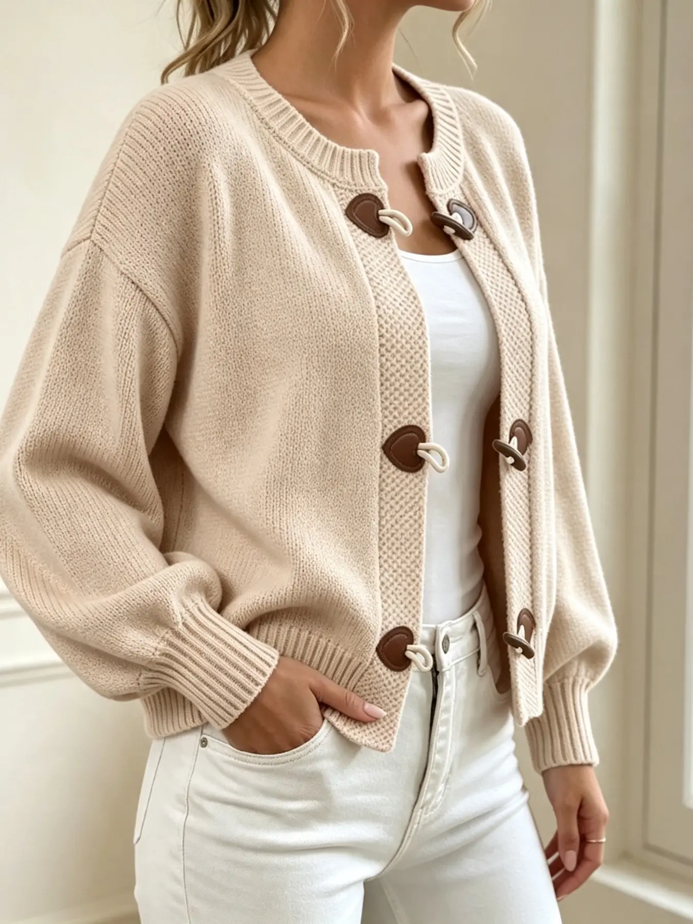 Women's Casual Short Knit Cardigan, Loose Bubble Long Sleeve Soft Knit Coat, Vintage Fall Winter Daily Outerwear for Women