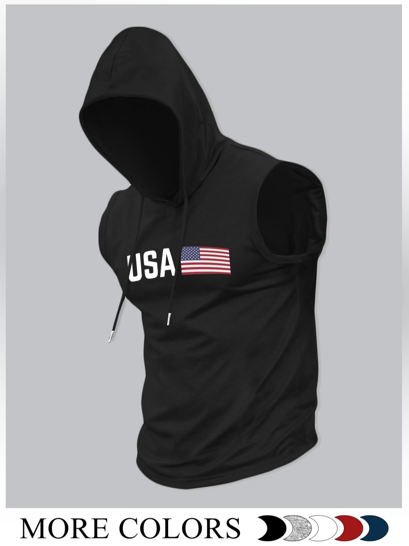 Men's Fashion Sports Hooded Vest, Cartoon Pattern Knit Fitted Summer Style, Moderate Fabric Thickness, Non Sensitive Goods, Brand Name Not Provided, Athletic Workout Clothing