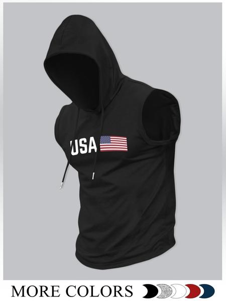 Men's Fashion Sports Hooded Vest, Cartoon Pattern Knit Fitted Summer Style, Moderate Fabric Thickness, Non Sensitive Goods, Brand Name Not Provided, Athletic Workout Clothing