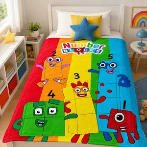 Numberblocks Kids Learning Flannel Blanket, Soft Rainbow Plush Throw, Cartoon Math Characters, Cozy Educational Blanket for Sofa Bed Nap Travel Gift