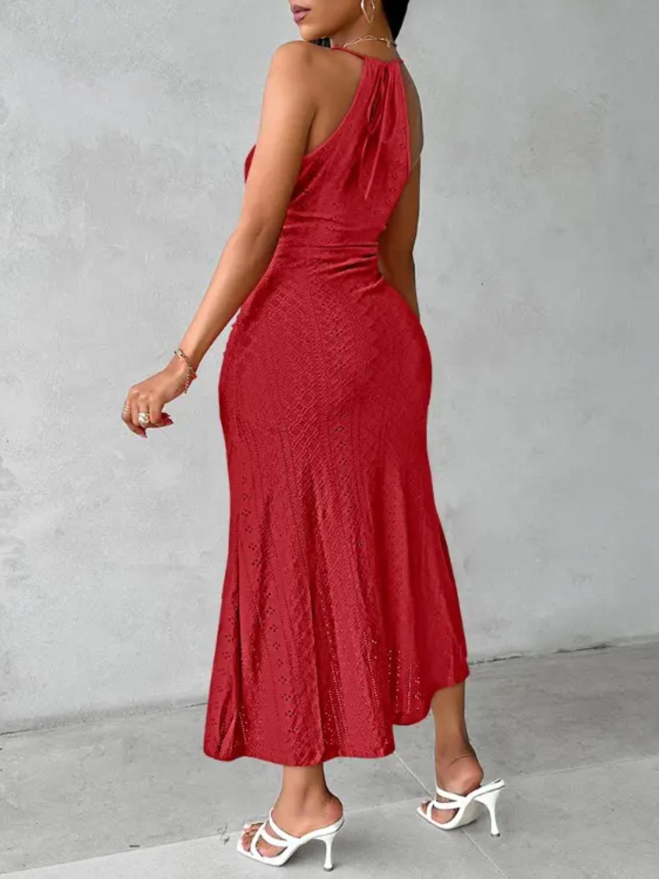 Women's Plain Ruched Bodycon Side Slit Cami Dress, Elegant Sleeveless Dress for Party Holiday Wedding Guest, Ladies Summer Clothes