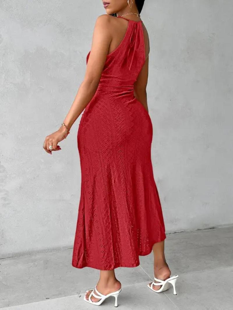 Women's Plain Ruched Bodycon Side Slit Cami Dress, Elegant Sleeveless Dress for Party Holiday Wedding Guest, Ladies Summer Clothes