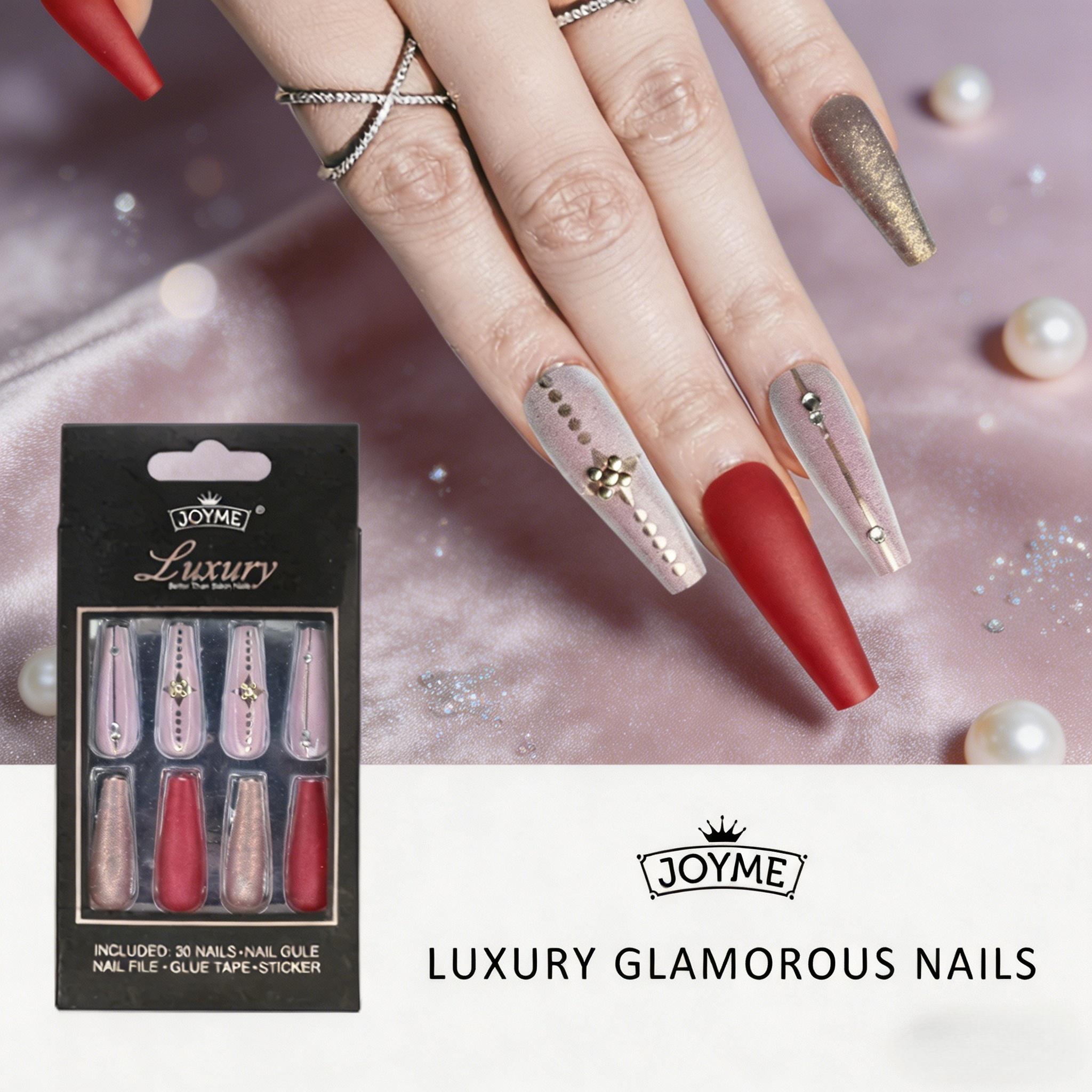 30Pcs Luxury 3D Embossed Long Coffin Press On Nails, Large Rhinestone Inlay Reusable False Nails with Glue & Full Tool Kit for Women 30Pcs Luxury 3D Embossed Long Coffin Press On Nails, Large Rhinestone Inlay Reusable False Nails with Glue & Full Tool Kit for Women