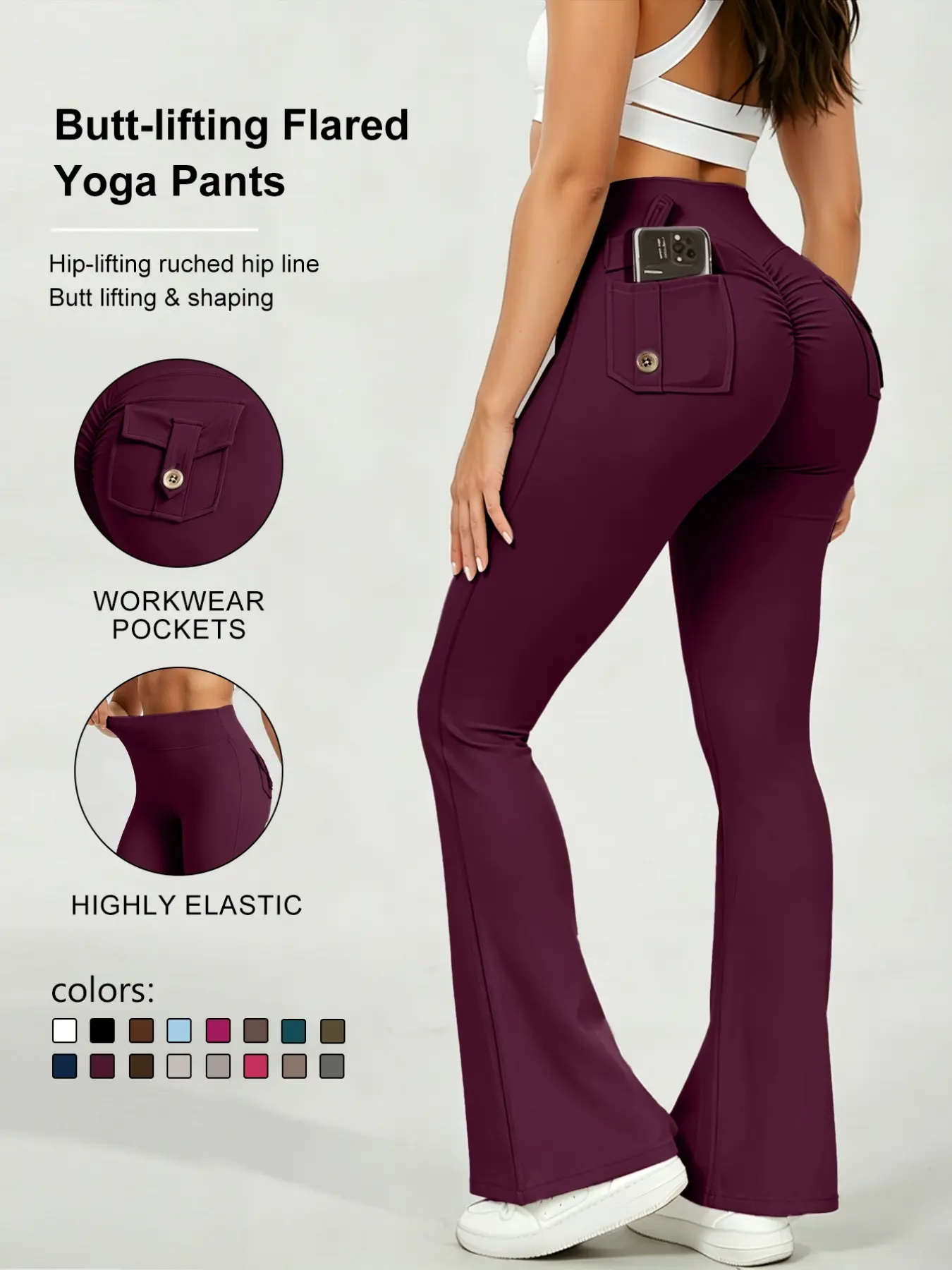 Women's Yoga Pants with Phone Pocket, High Waist Butt Lifting Micro Flare, Non-Restrictive Fit, Comfortably Designed for Yoga