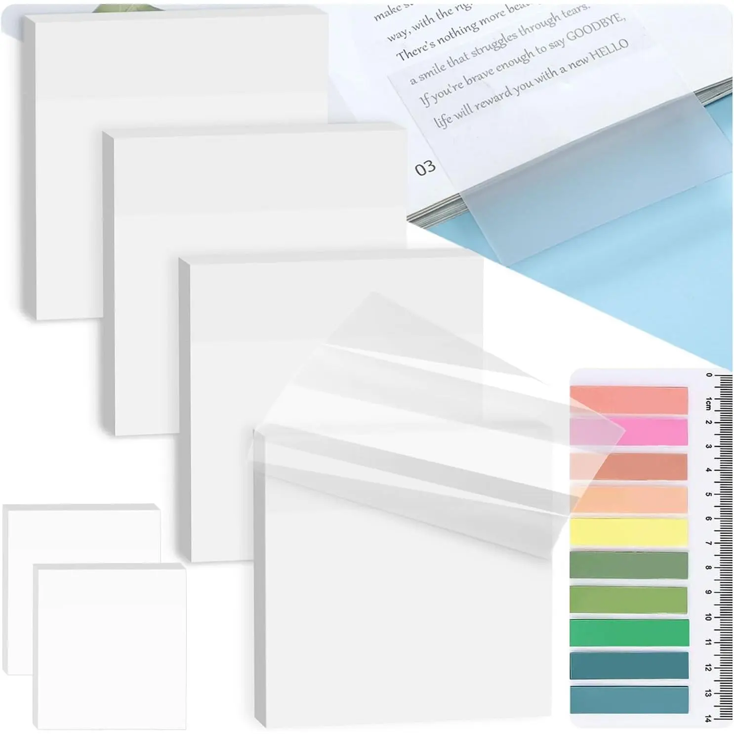 7-IN-1 Transparent Sticky Notes Set 【400 Sheets: 7 Pads+Sticky Tabs】-  3x3 inch Clear Sticky Note  & 5X Stickiness, See-Through Translucent Sticky Note for School Office  Supplies