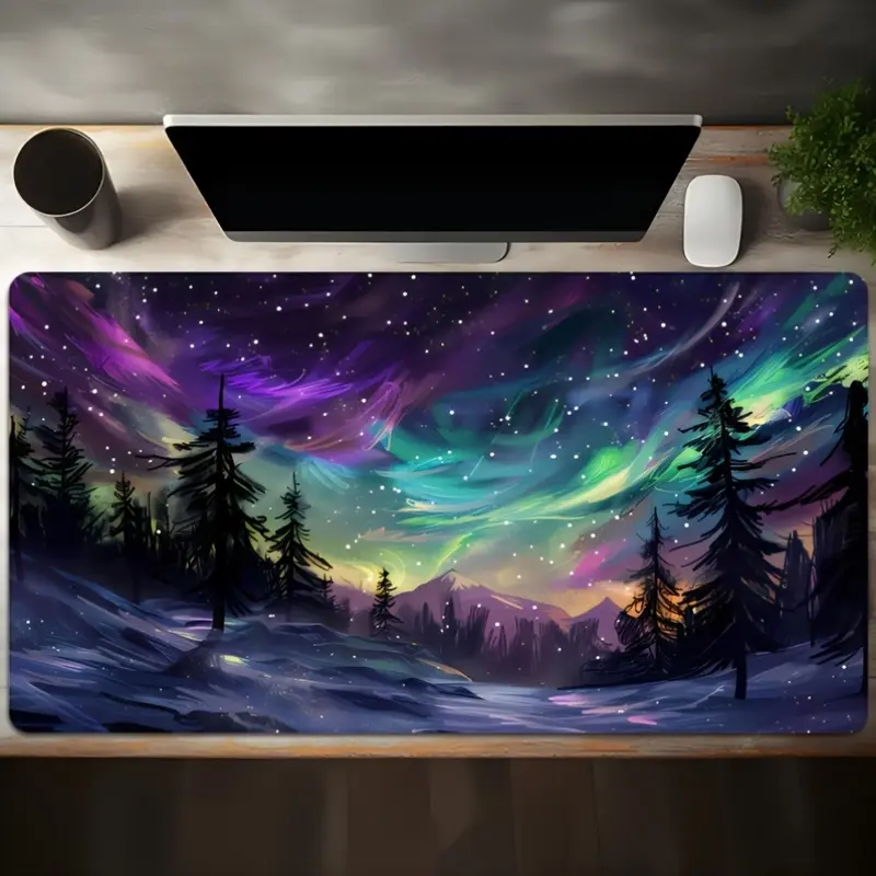 1pc Arctic Starry Sky Aurora Gaming Mouse Pad, non-slip mouse pad, computer decoration accessory, desktop decoration, dirt-resistant gaming mouse pad, a super-long desk mat for gamers, an ideal gift for stylish office desk decoration and study accessories
