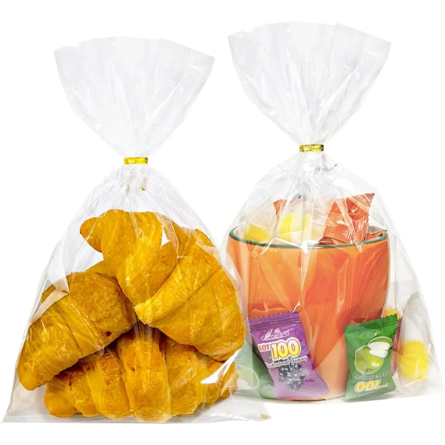 100 count Cellophane  Bags: 8x11 Inche Clear Plastic  Bags with 110 count Twist Ties for  Wrapping, Packaging Candy Goodie Cookies Popcorn Dessert Bakery and Party Favors
