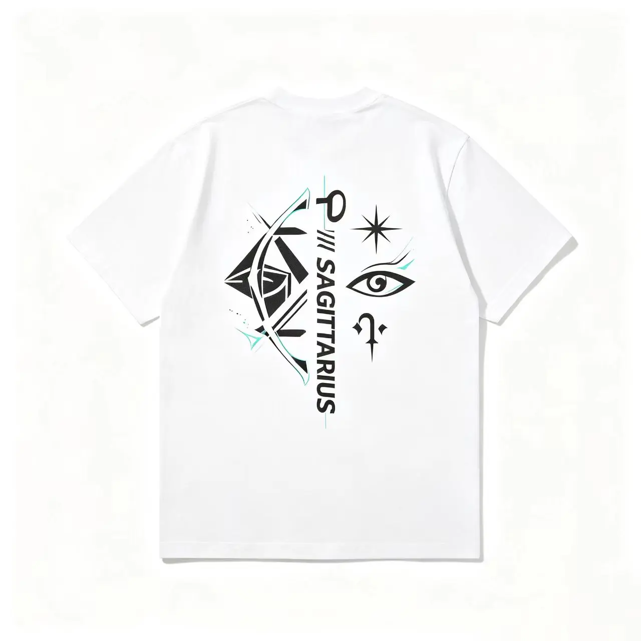 Women's Oversized Round Neck Short-Sleeve Zodiac Sagittarius Graphic Tee - Mystical Eye & Arrow Design, Casual Edgy Cotton Shirt, Perfect Gift for Teens, Streetwear/Astrology Outfit Quote Top