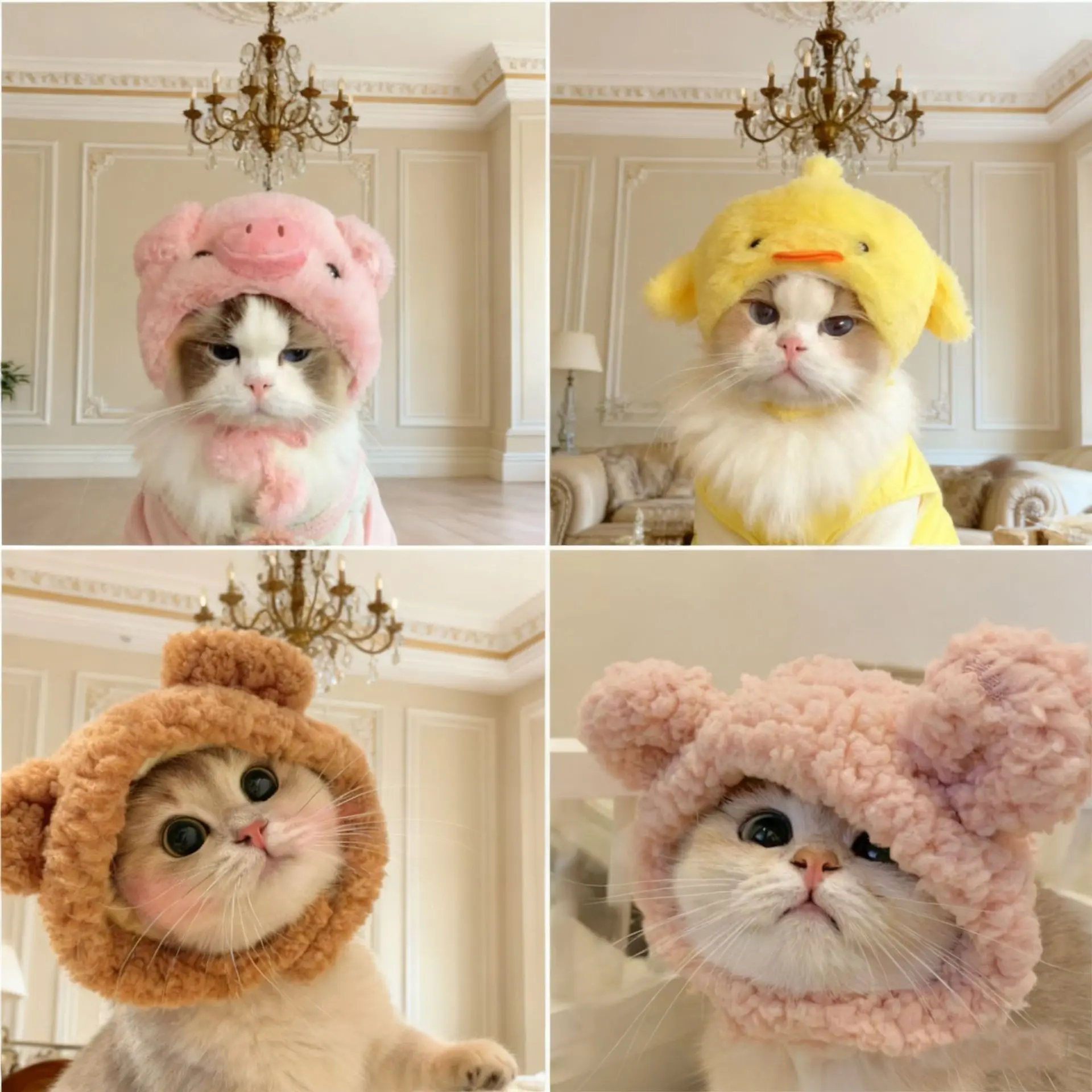 Pet headgear cute cat small dog winter warm headwear costume hat chick pet headgear