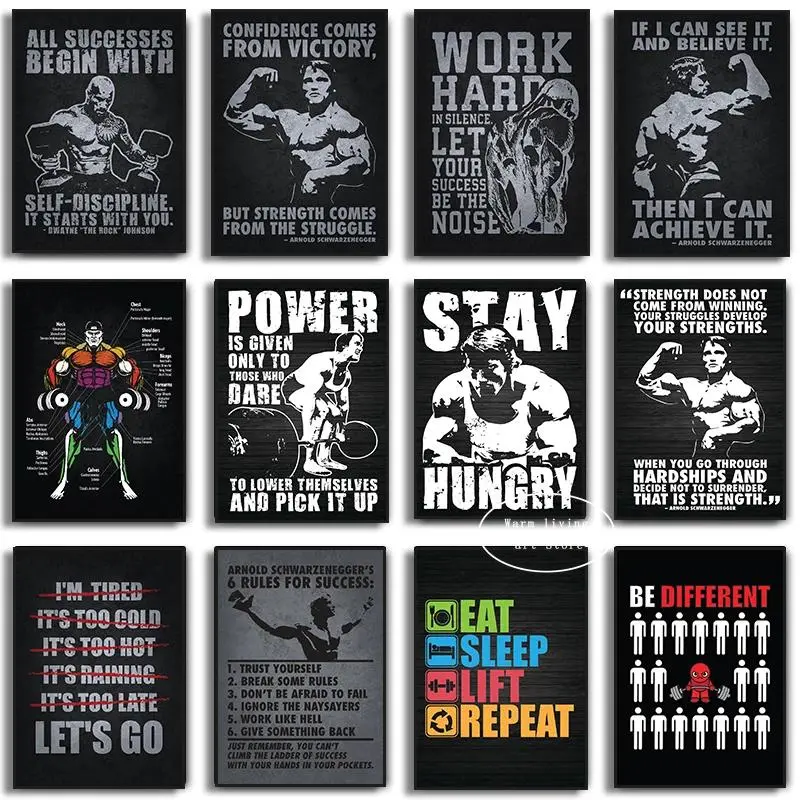 Arnold Schwarzenegger Bodybuilding Weightlifting Artistic Print, Motivational Quotes Canvas Painting, Gym Decor for Room & Home Decoration (Home Supplies Wall Art), Bodybuilders, One-Piece